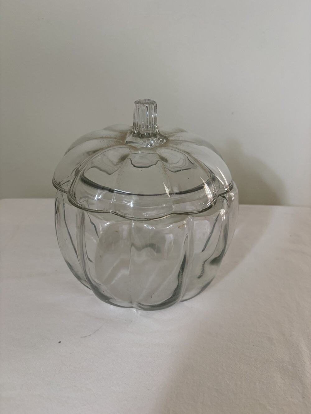 Vintage Anchor Hocking Glass Pumpkin Shaped Jar with Lid Candy Cookies Halloween
